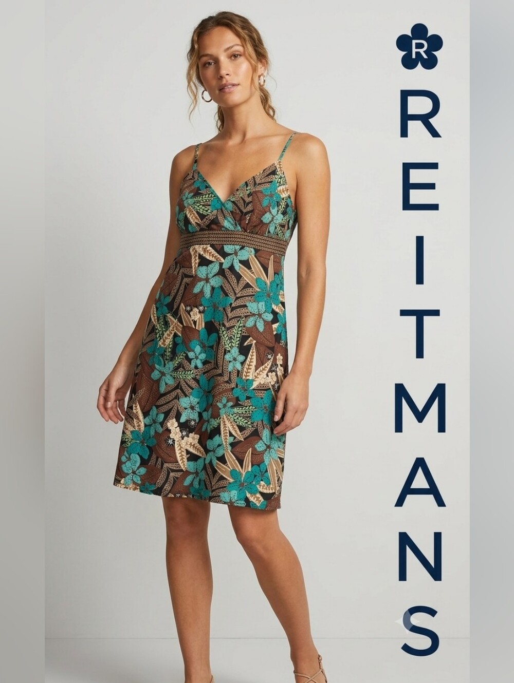 Reitmans Brown Teal Floral Slip Dress Ptp 18''